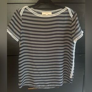 LOFT Blue and White Striped Nautical Short Sleeve Top